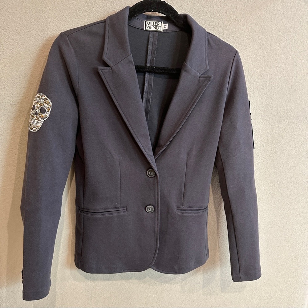 Miller Wendt XS Blazer Skull Crystal Patch Military Stripe Sleeve Jacket